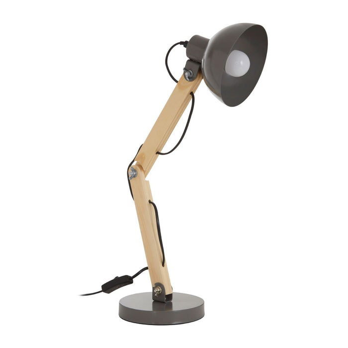 Blake Grey Metal Shade Table Lamp With Natural Wooden Stalk