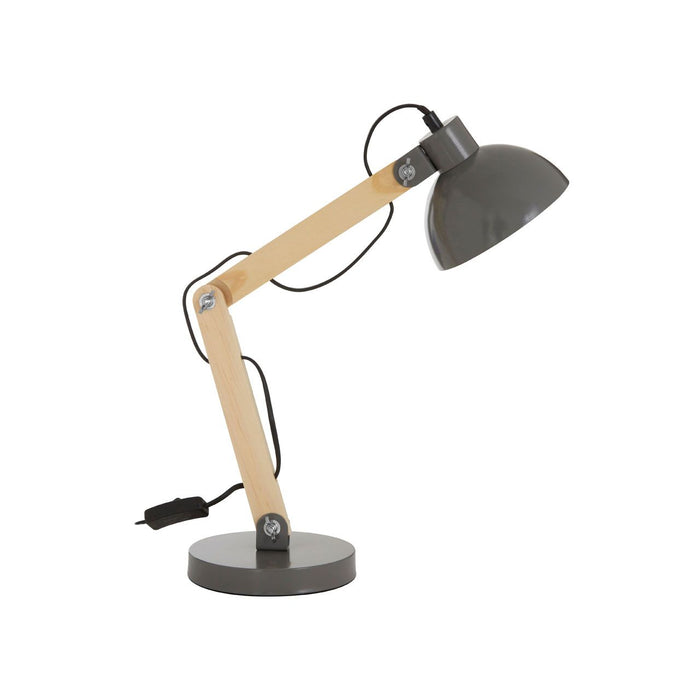 Blake Grey Metal Shade Table Lamp With Natural Wooden Stalk