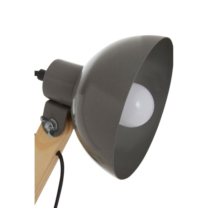 Blake Grey Metal Shade Table Lamp With Natural Wooden Stalk