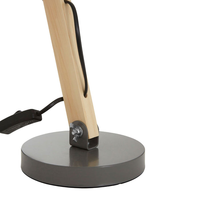 Blake Grey Metal Shade Table Lamp With Natural Wooden Stalk