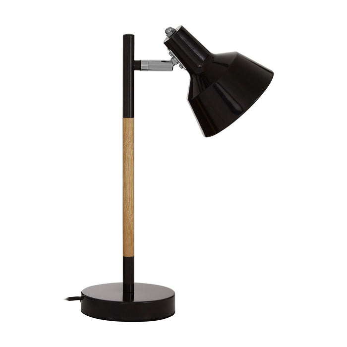 Bryson Black Metal Shade Table Lamp With Natural Wooden Stalk
