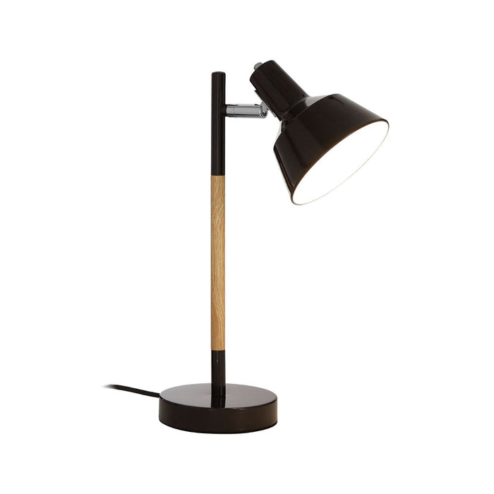 Bryson Black Metal Shade Table Lamp With Natural Wooden Stalk