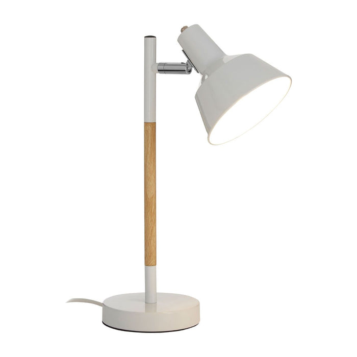 Bryson White Metal Shade Table Lamp With Natural Wooden Stalk