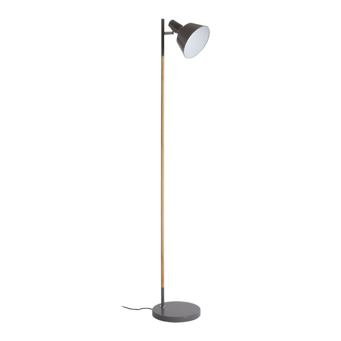 Bryant Grey Metal Shade Floor Lamp With Natural Wooden Stalk