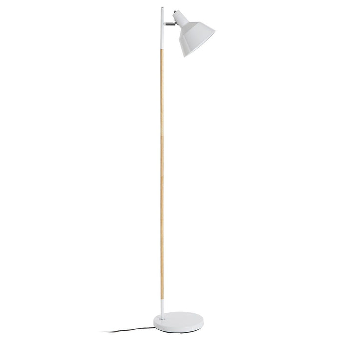 Bryant White Metal Shade Floor Lamp With Natural Wooden Stalk