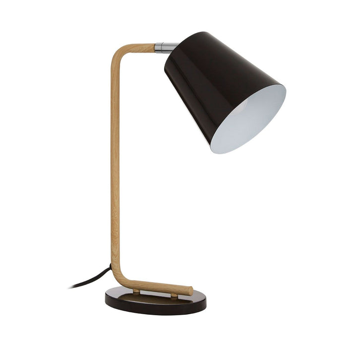 Bruin Black Metal Shade Table Lamp With Natural Wooden Stalk
