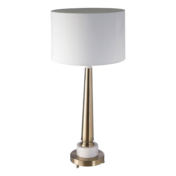 Classic White Fabric Shade Table Lamp With Marble And Metal Base
