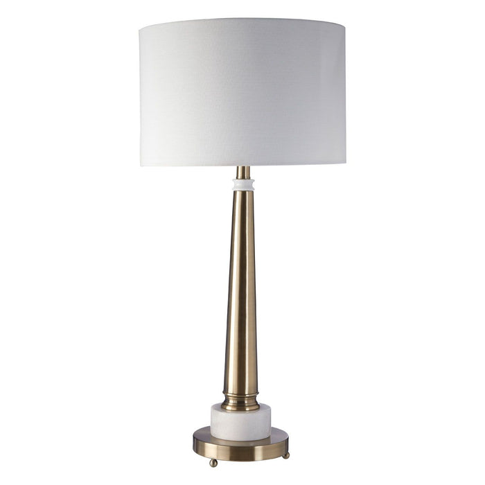 Classic White Fabric Shade Table Lamp With Marble And Metal Base