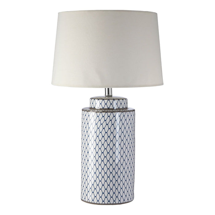 Crona Cream Fabric Shade Table Lamp With White Cylindrical Ceramic Base