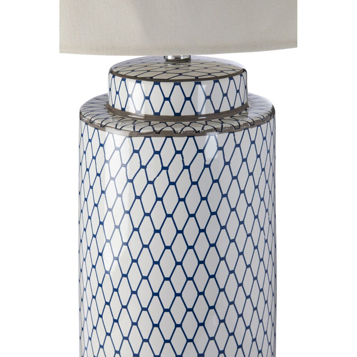 Crona Cream Fabric Shade Table Lamp With White Cylindrical Ceramic Base
