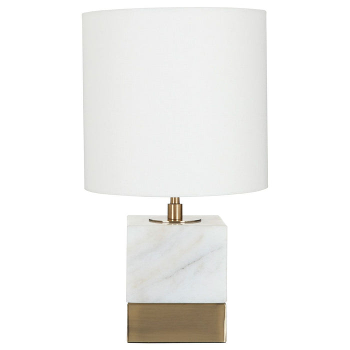 Vencrant Cream Fabric Shade Table Lamp With White Marble Accent Base