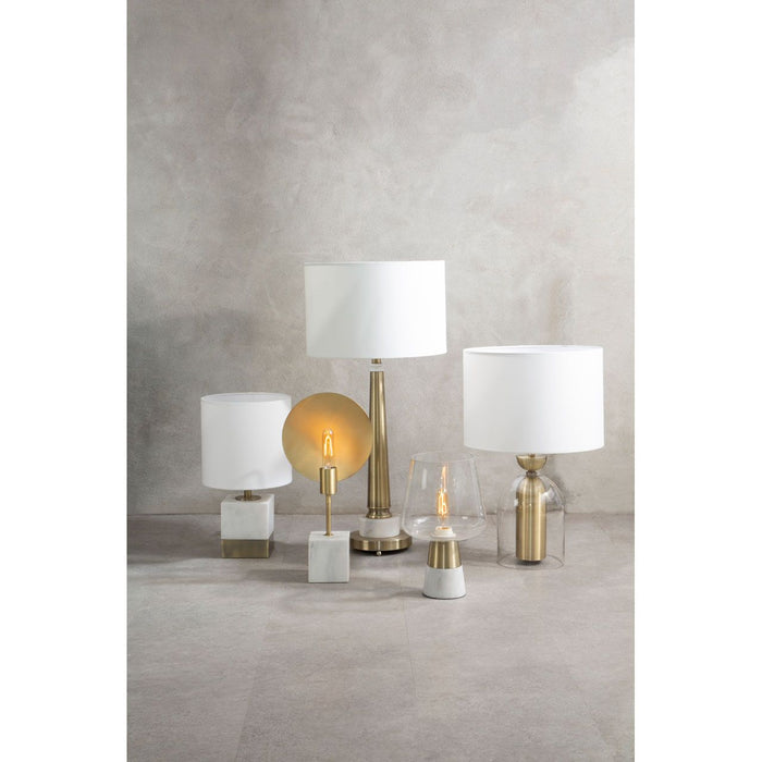 Vencrant Cream Fabric Shade Table Lamp With White Marble Accent Base