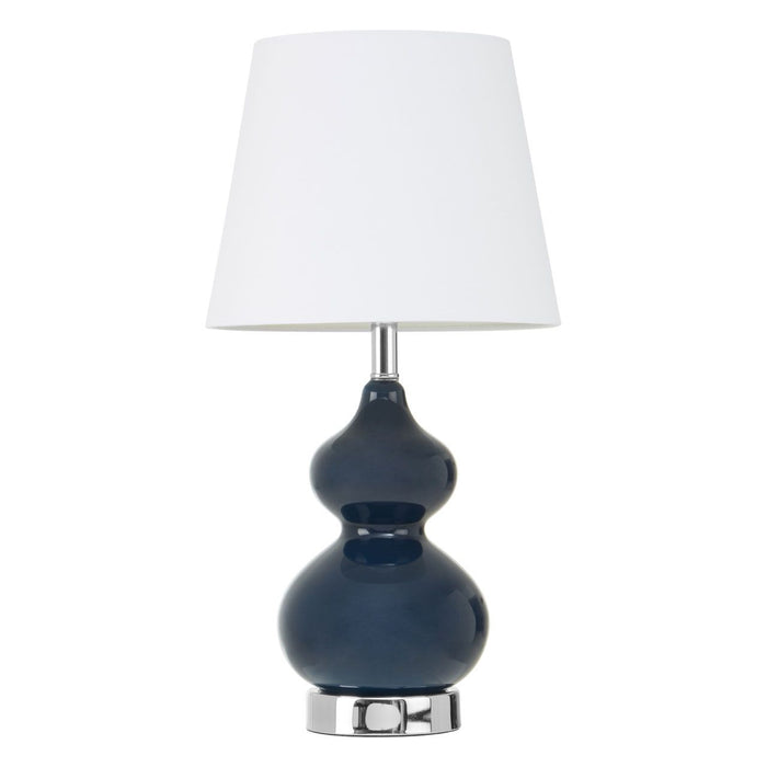 Heidy White Fabric Shade Table Lamp With Blue Glass Base