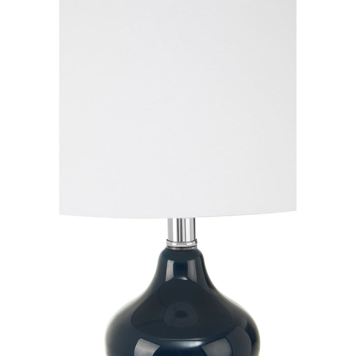 Heidy White Fabric Shade Table Lamp With Blue Glass Base