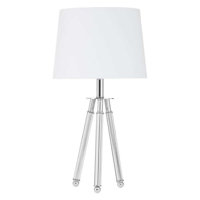 Halia White Fabric Shade Table Lamp With Chrome Metal Tripod Base