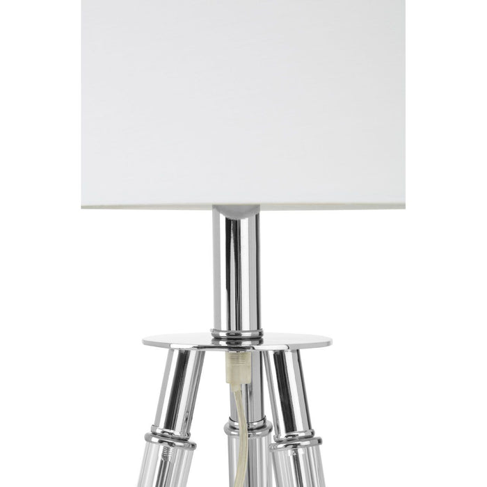 Halia White Fabric Shade Table Lamp With Chrome Metal Tripod Base