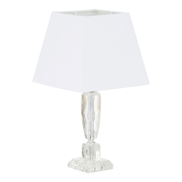 Halina White Fabric Shade Table Lamp With Clear Crystal Base