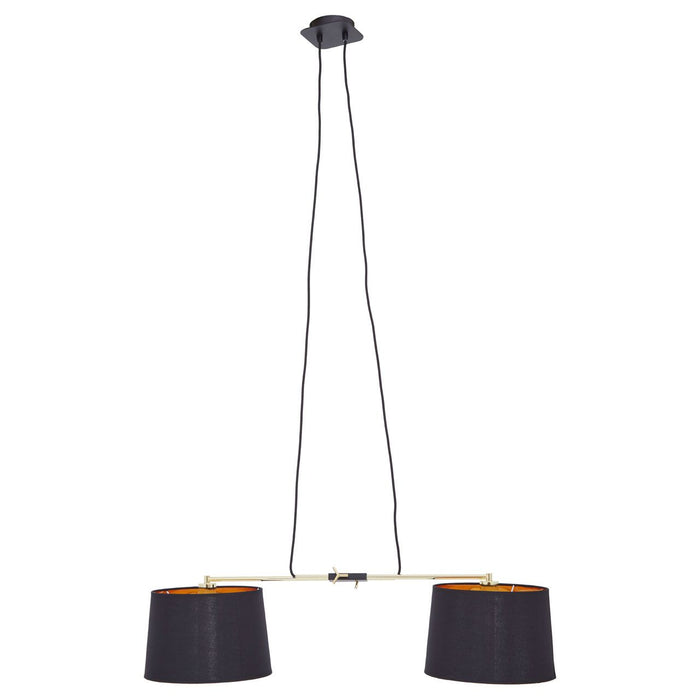 Leni Round Canopy 2 Fabric Shades Ceiling Pendant Light In Matt Black