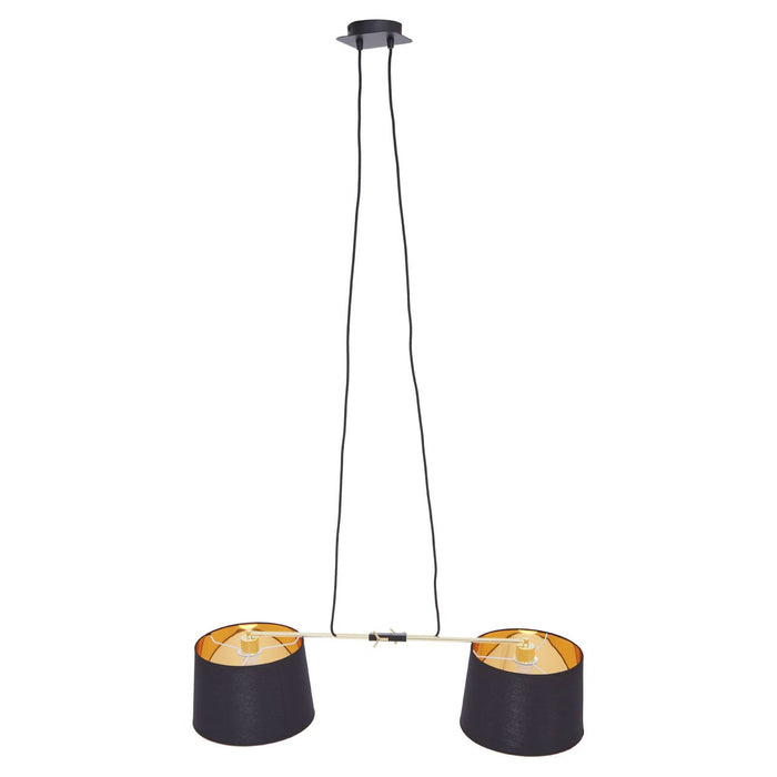 Leni Round Canopy 2 Fabric Shades Ceiling Pendant Light In Matt Black