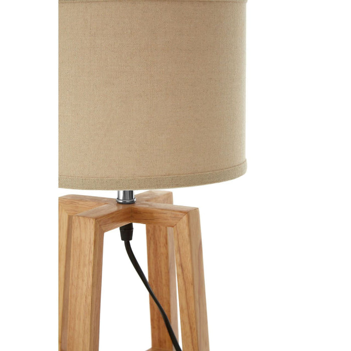 Lea Light Brown Fabric Shade Table Lamp With Natural Wooden Base