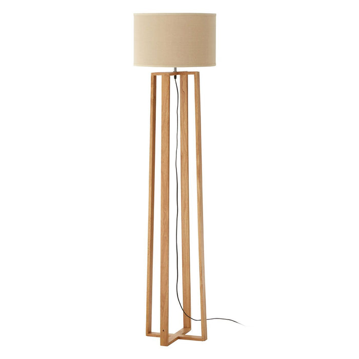 Lea Light Brown Fabric Shade Floor Lamp With Natural Wooden Base