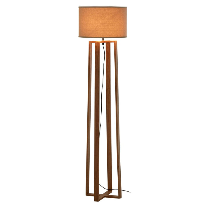 Lea Light Brown Fabric Shade Floor Lamp With Natural Wooden Base
