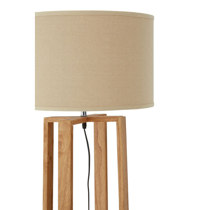 Lea Light Brown Fabric Shade Floor Lamp With Natural Wooden Base