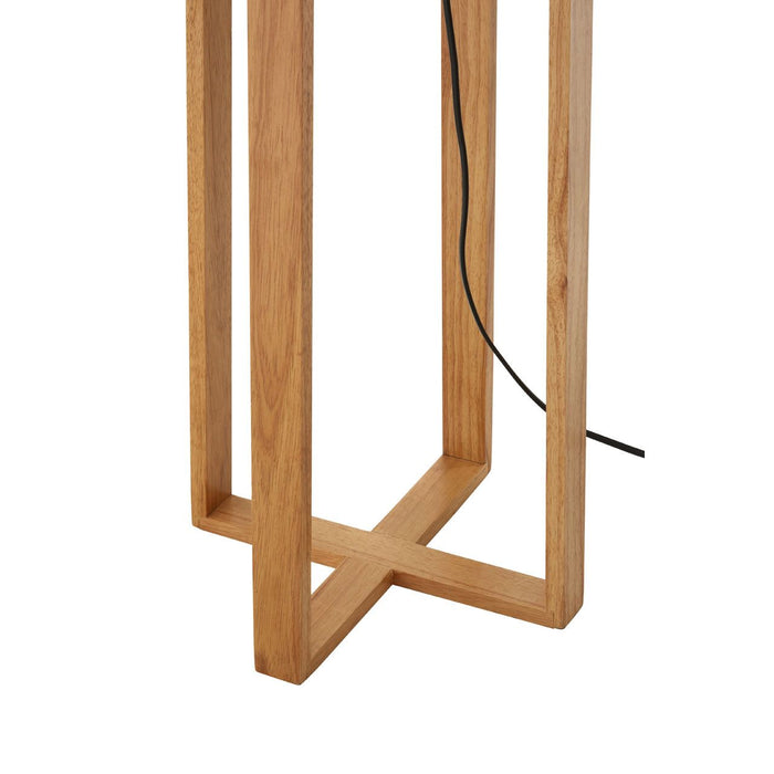 Lea Light Brown Fabric Shade Floor Lamp With Natural Wooden Base