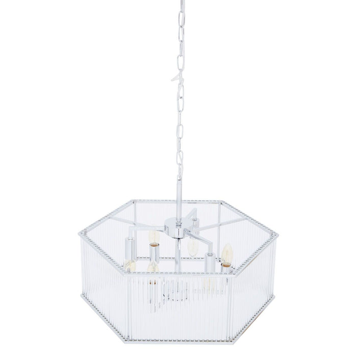 Lerci Hexagonal 6 Glass Shades Ceiling Pendant Light In Chrome