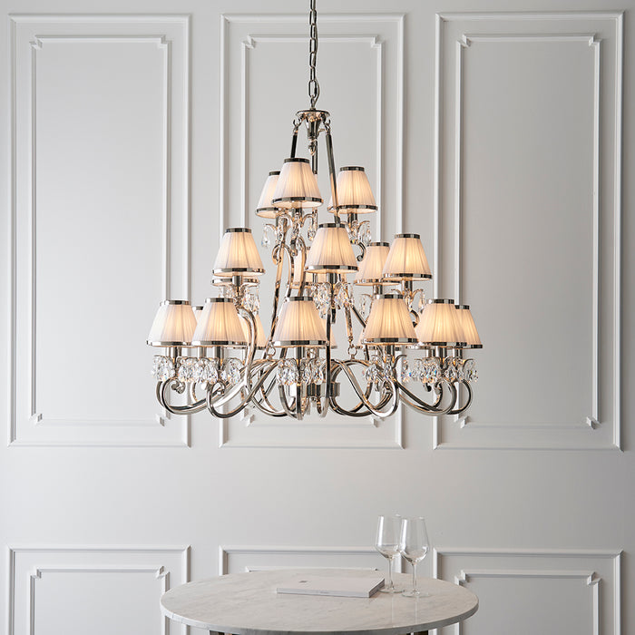 Oksana White Shades 21 Lights Ceiling Pendant Light In Antique Brass
