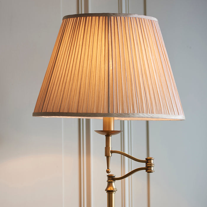 Stanford Beige Shade Swing Arm Table Lamp In Antique Brass