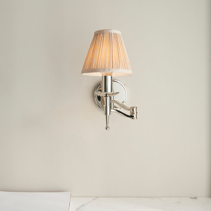 Stanford Beige Shade Swing Arm Wall Light In Nickel