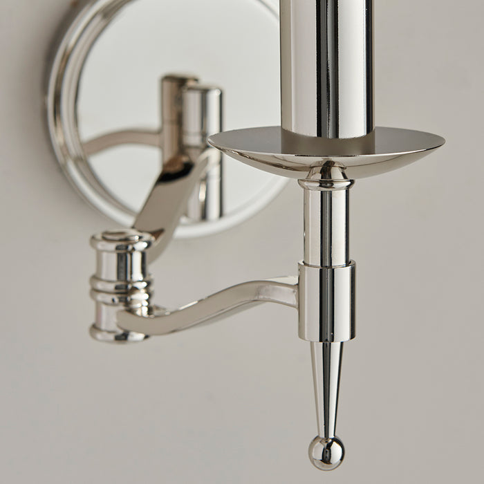 Stanford Beige Shade Swing Arm Wall Light In Nickel