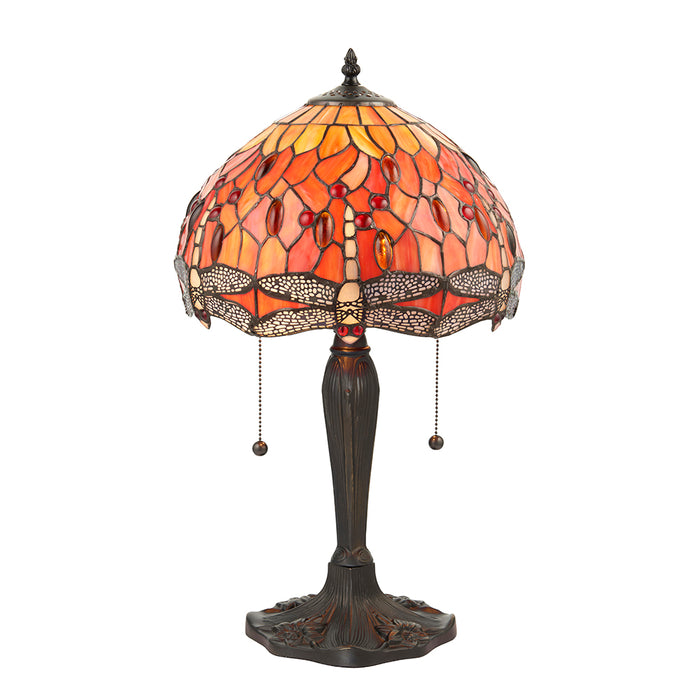 Dragonfly Tiffany Glass Flame Small Table Lamp In Dark Bronze