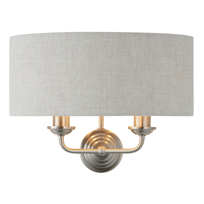 Highclere 2 Lights Natural Linen Shade Wall Light In Brushed Chrome