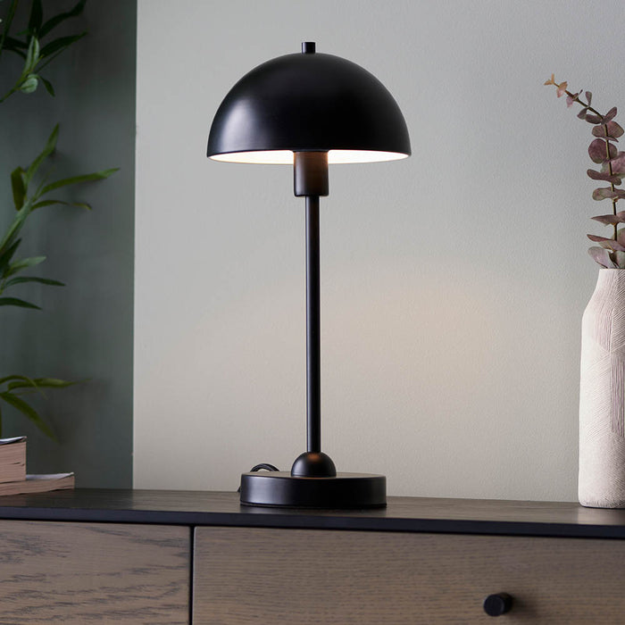 Saroma Gloss White Inner Shade Table Lamp In Matt Black