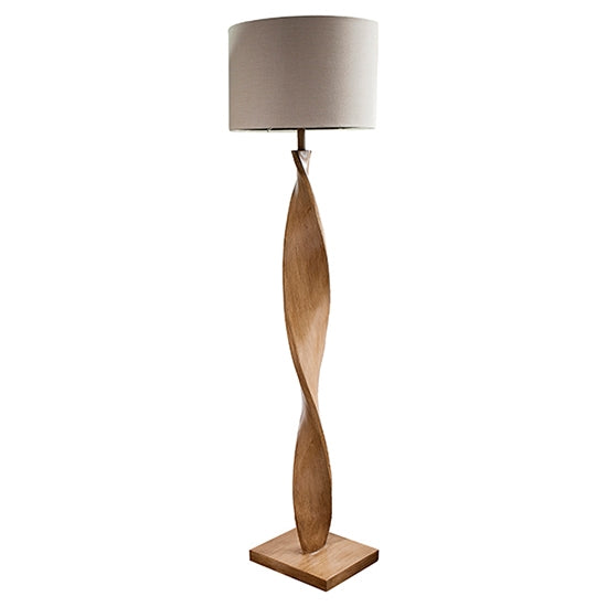 Abia Natural Linen Cylinder Shade Floor Lamp In Oak Effect