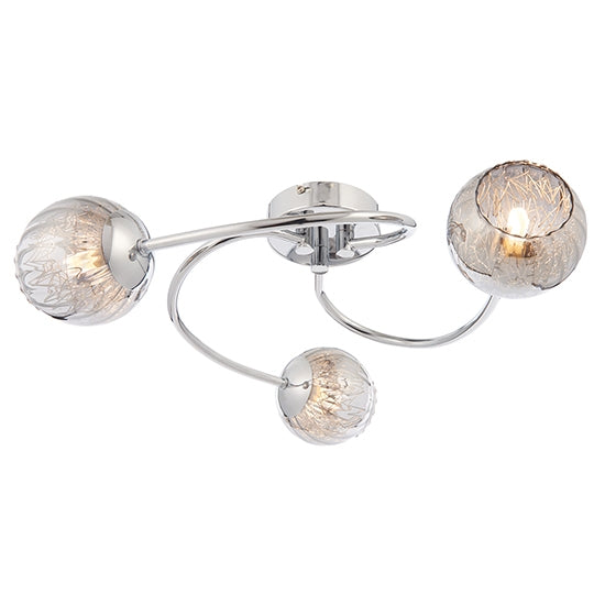 Aerith 3 Lights Smoked Mirror Glass Semi Flush Ceiling Light In Chrome