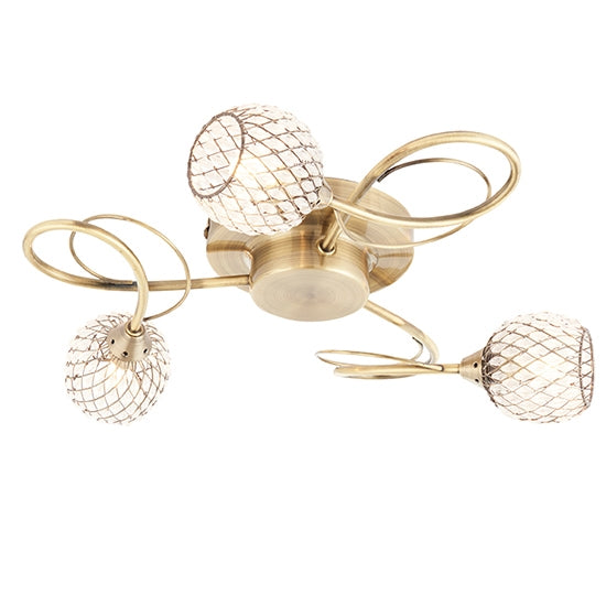 Aherne 3 Lights Clear Glass Semi Flush Ceiling Light Antique Brass