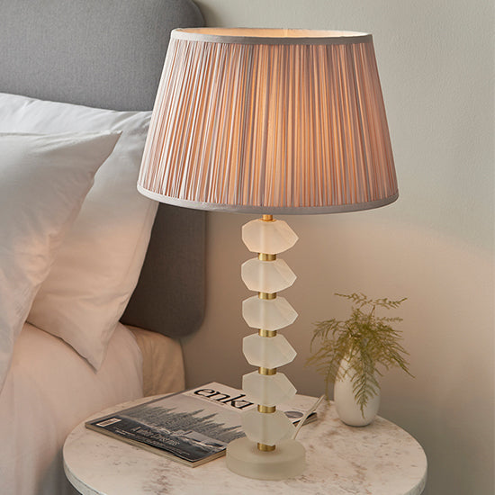 Annabelle And Freya Dusky Pink Shade Table Lamp In Frosted Crystal