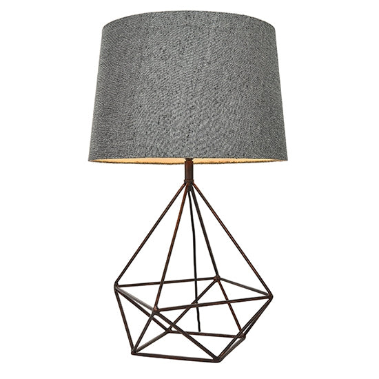 Apollo Grey Fabric Table Lamp In Aged Copper