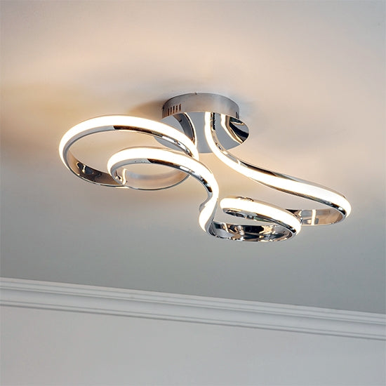 Aria LED Semi Flush Ceiling Light In Chrome With White Diffuser