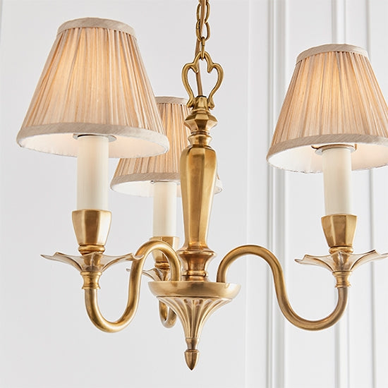 Asquith 3 Lights Beige Shades Ceiling Pendant Light In Solid Brass