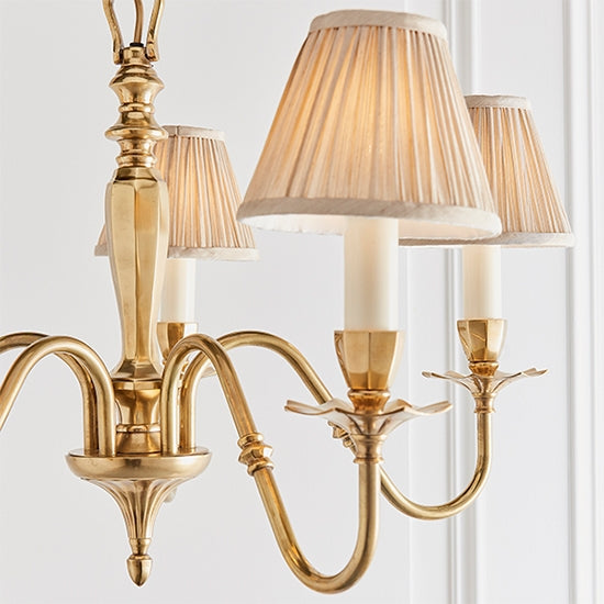 Asquith 5 Lights Ceiling Pendant Light In Solid Brass With Beige Shades
