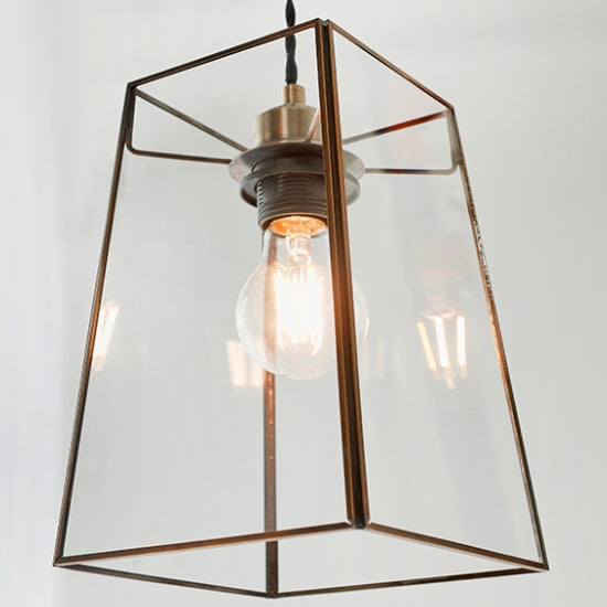 Beaumont Clear Glass Ceiling Pendant In Antique Brass