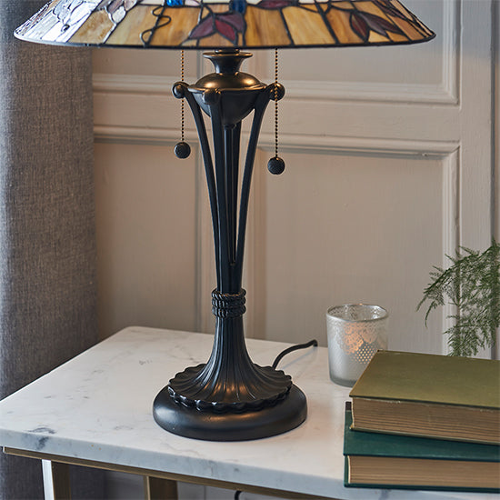 Bernwood Medium Tiffany Glass Table Lamp In Dark Bronze