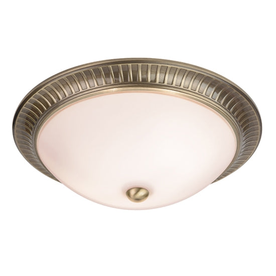 Brahm 2 Lights Frosted Glass Flush Ceiling Light In Antique Brass