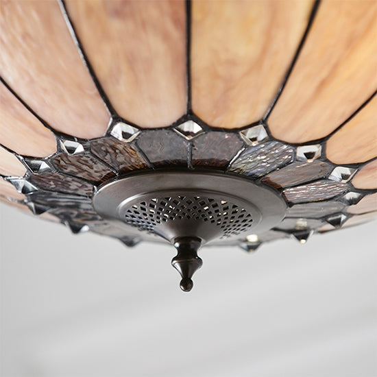 Brooklyn Large Tiffany Glass Inverted 3 Lights Ceiling Pendant Light In Dark Bronze