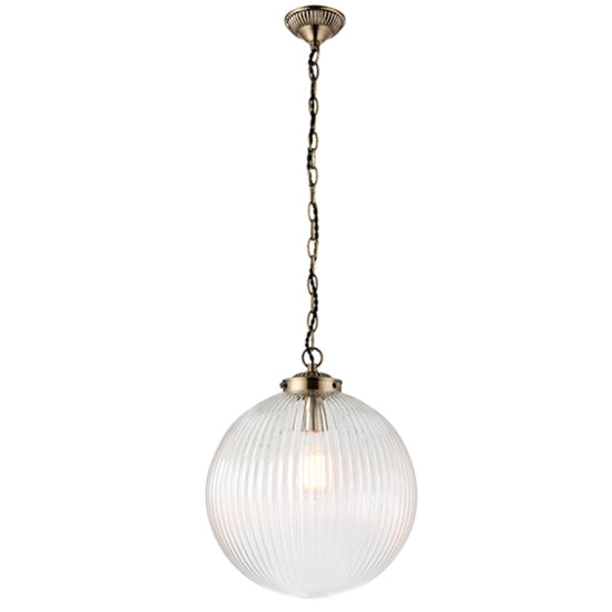 Brydon Large Clear Ribbed Glass Ceiling Pendant Light