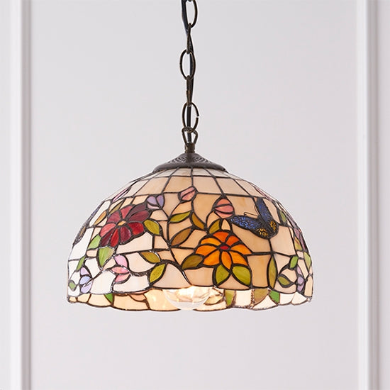 Butterfly Small Tiffany Art Glass Ceiling Pendant Light In Dark Bronze